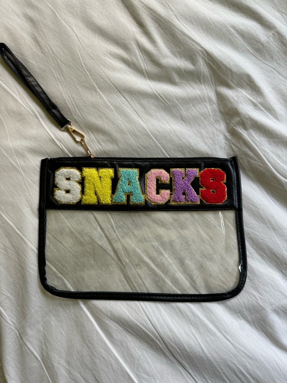 Clear Wristlet Pouch with Colorful SNACKS Patch
